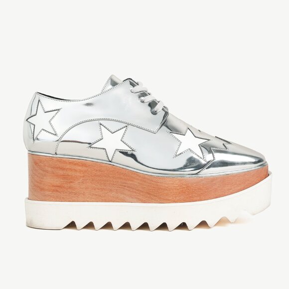 Stella McCartney Elyse Silver Star Vegan-Leather Lace-Up Platforms
